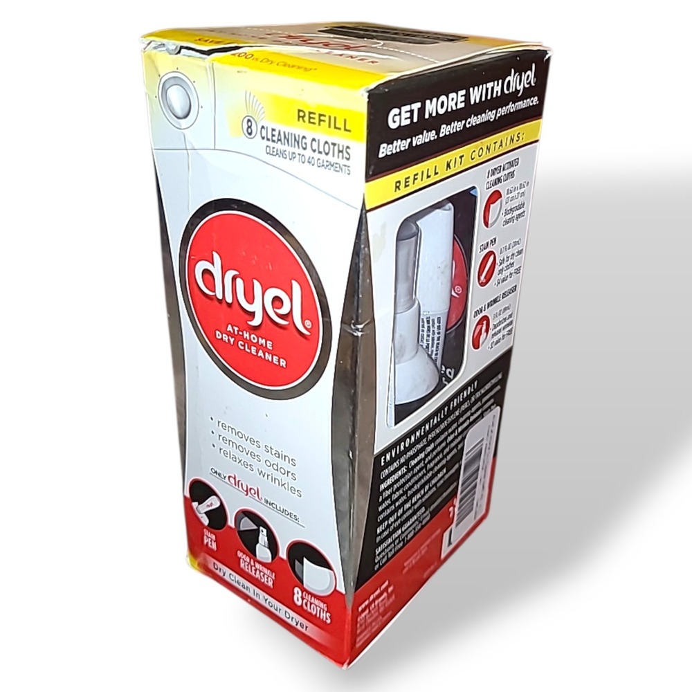 Dryel At Home Dry Cleaner Refill Kit NOS 8 Cloths Stain Pen‎ Wrinkle Spray